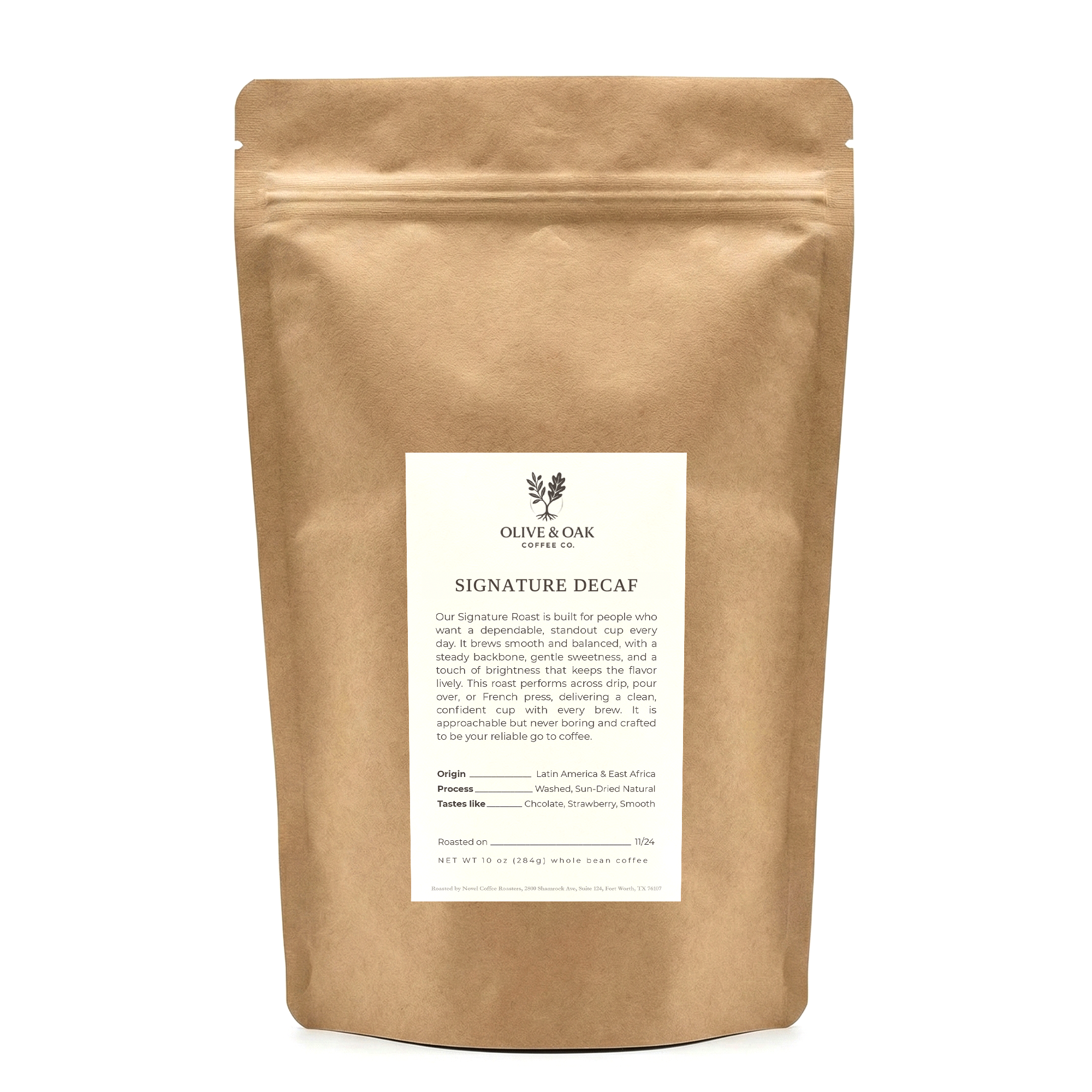 Olive & Oak Signature Decaf coffee bag